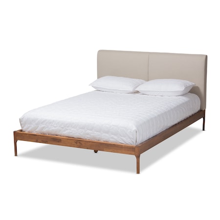 Baxton Studio Aveneil Beige Upholstered Walnut Finished King Size Platform Bed 149-8776